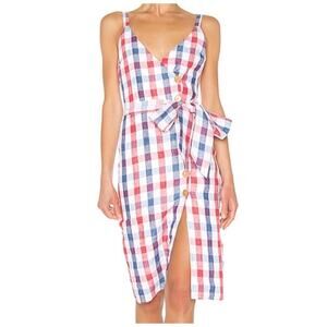 Revolve Privacy Please Marcia Midi Dress in Red & Blue Plaid Gingham Sz XXS